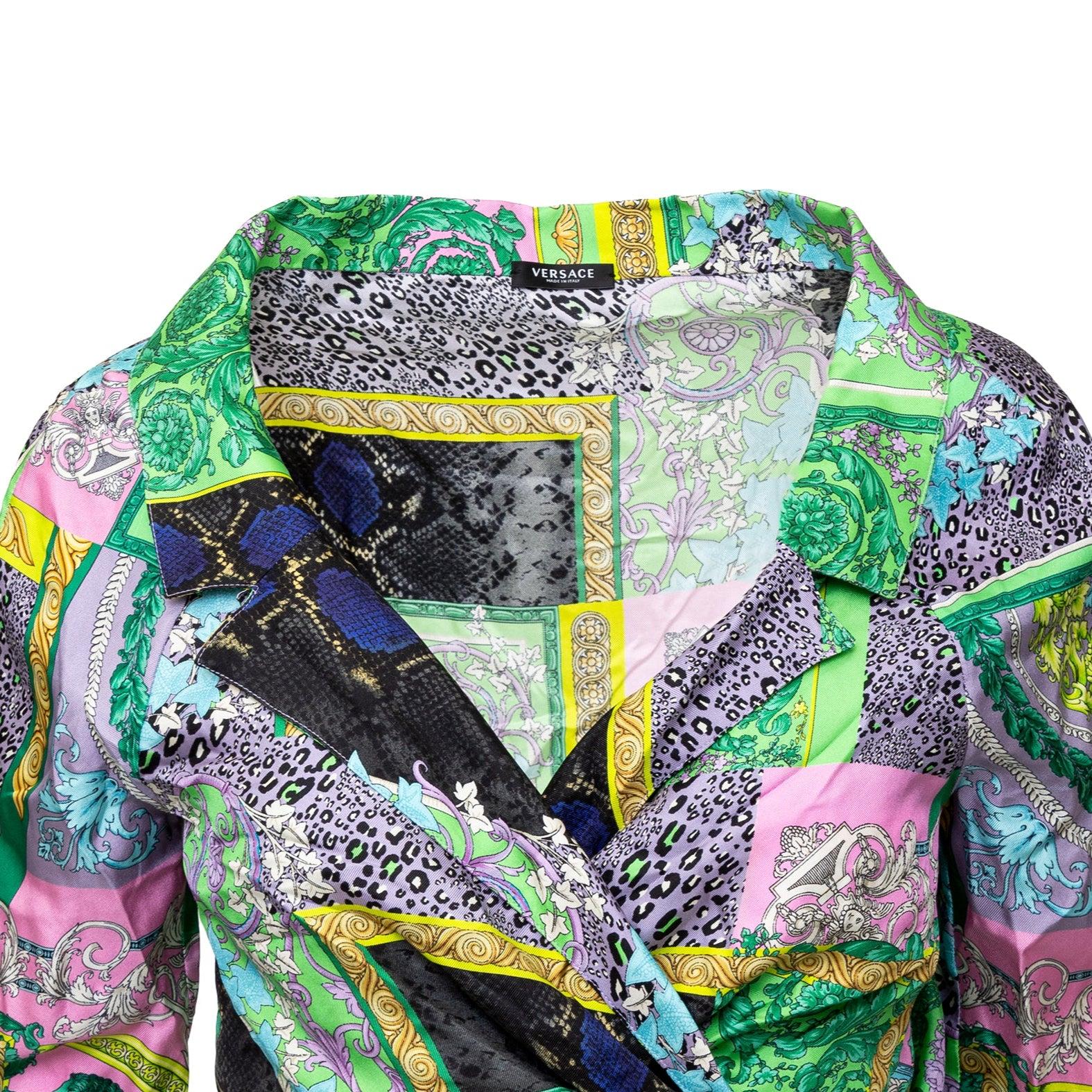 Versace Barockes Wickelhemd mit Druck - '10er Jahre (Grau) im Angebot