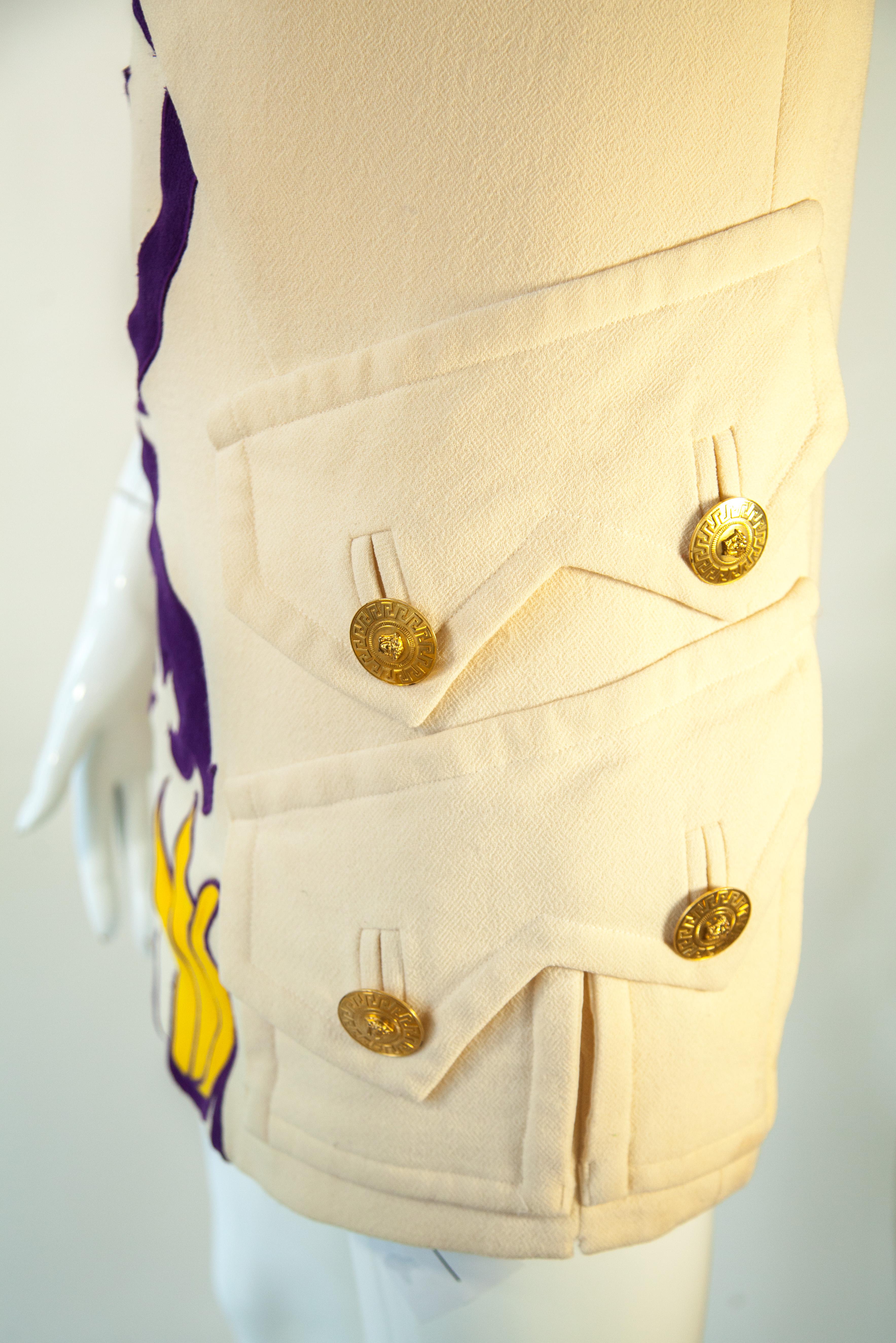 Beige Versace, Baroque Tulip Dress with Gilded Medusa Buttons, 2011 For Sale