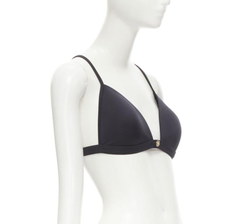 Gray VERSACE Beachwear black padded gold Medusa button triangle bikini top Sz.4 M For Sale