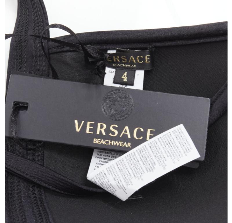 VERSACE Beachwear black padded gold Medusa button triangle bikini top Sz.4 M For Sale 3