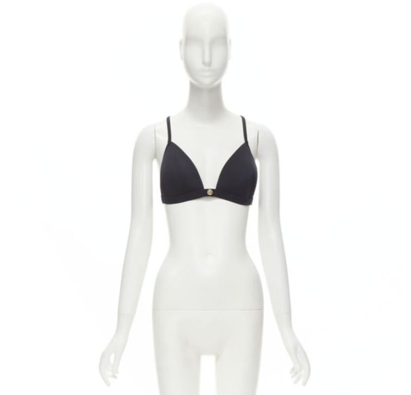 VERSACE Beachwear black padded gold Medusa button triangle bikini top Sz.4 M For Sale 4