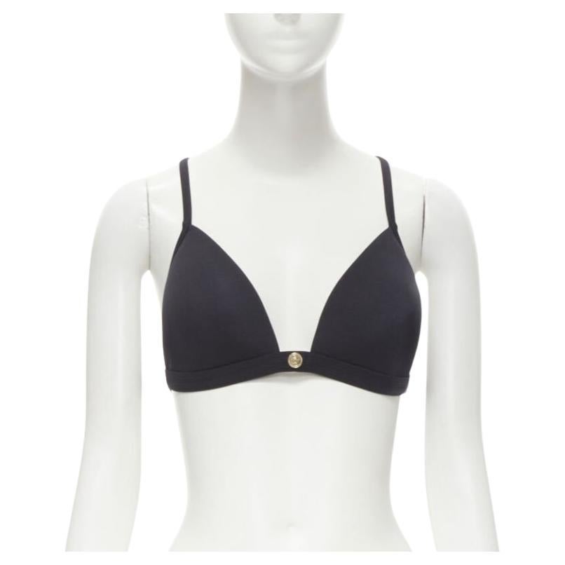 VERSACE Beachwear black padded gold Medusa button triangle bikini top Sz.4 M For Sale
