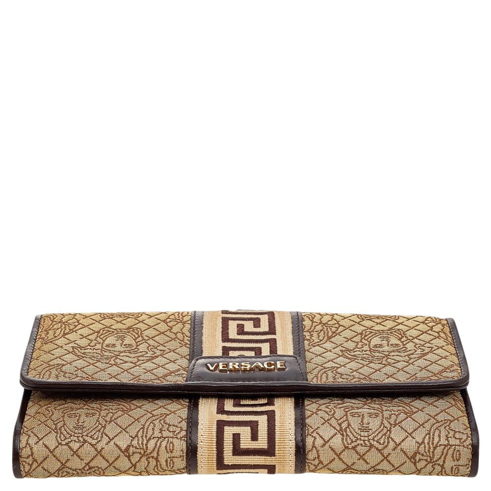 Women's Versace Beige/Brown Medusa Canvas And Leather Continental Wallet