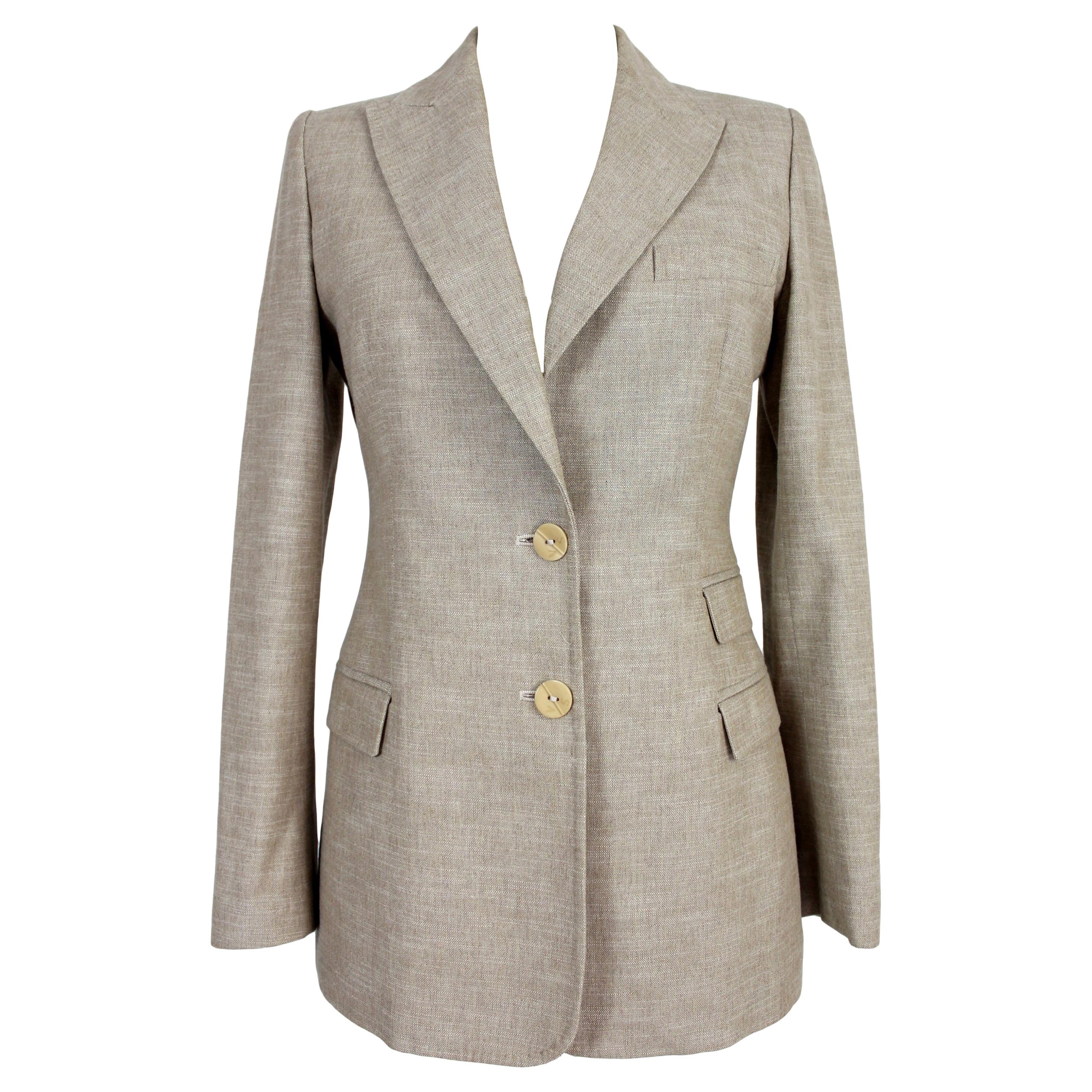 Versace Beige Cotton and Linen Rabbit Hair Insert Slim Fit Blazers Jacket 1990s 