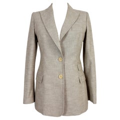 Vintage Versace Beige Cotton and Linen Rabbit Hair Insert Slim Fit Blazers Jacket 1990s 