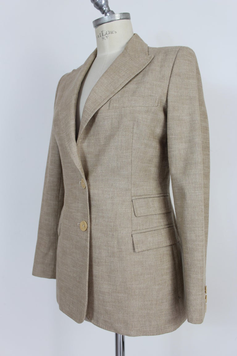 Versace Beige Cotton and Linen Slim Fit Blazers Jacket 1990s Rabbit