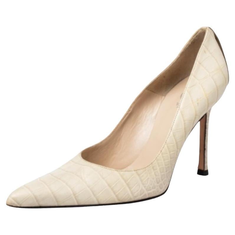 Versace Beige Croc Embossed Leather Pointed Toe Pumps Size 36