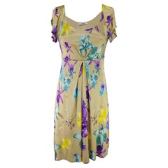 VERSACE - Beige Empire Midi Dress with Floral Print and Beads Size 6US 38EU