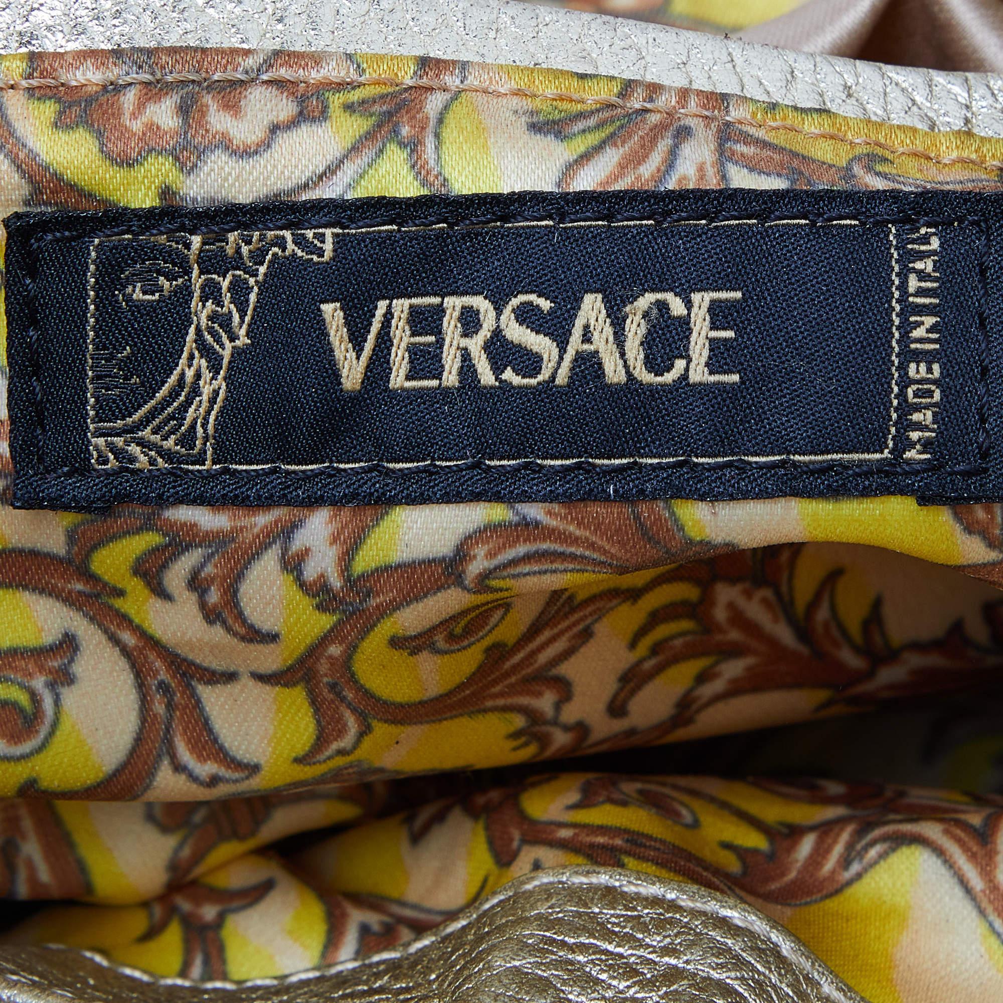 Versace Beige/Gold Nylon and Leather Studded Madonna Satchel For Sale 2