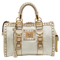 Versace Beige/Gold Nylon and Leather Studded Madonna Satchel