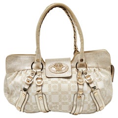 Versace Beige/Oro firma la borsa in tela e pelle Medussa con fibbia