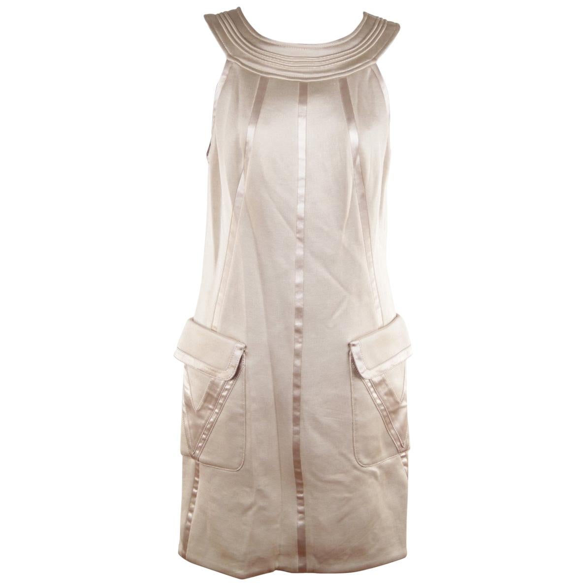 Versace Beige Halter Shift Dress 2006 Fall Collection Size 42 IT