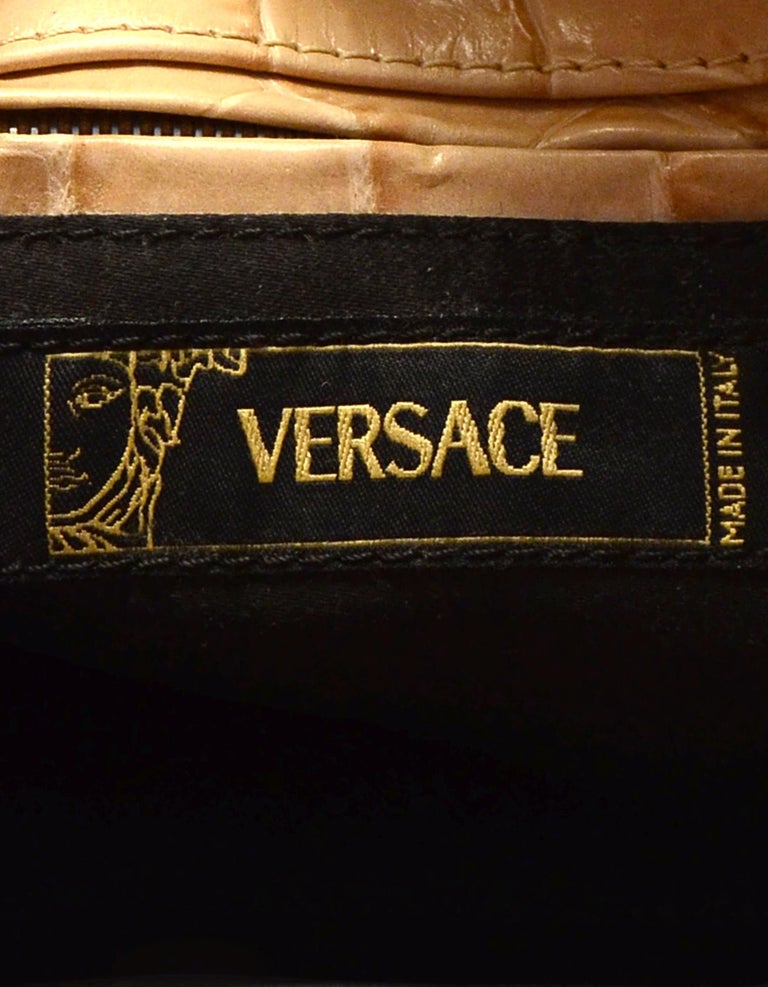 Versace Beige Leather Croc Embossed Studded Pochette Bag w/ Medussa ...