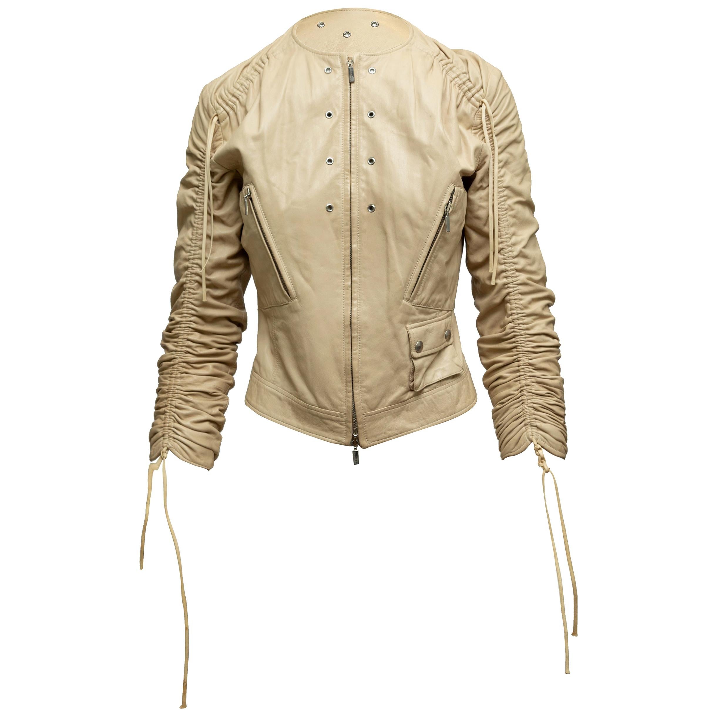 Versace Beige Leather Jacket & Skirt Set