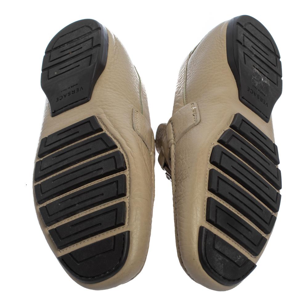 Versace Beige Leather Medusa Embellished Slip On Loafers Size 40 2