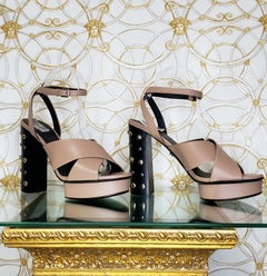 VERSACE BEIGE LEATHER SANDALS SHOES with GOLD MEDUSA STUDS  40.5