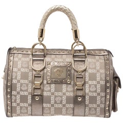 Versace Beige/Metallic Fabric and Leather Snap Out Of It Satchel