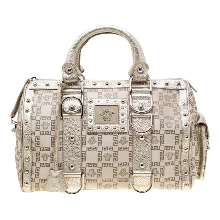 Versace Beige Metallic Signature Fabric and Leather Snap Out Of It ...