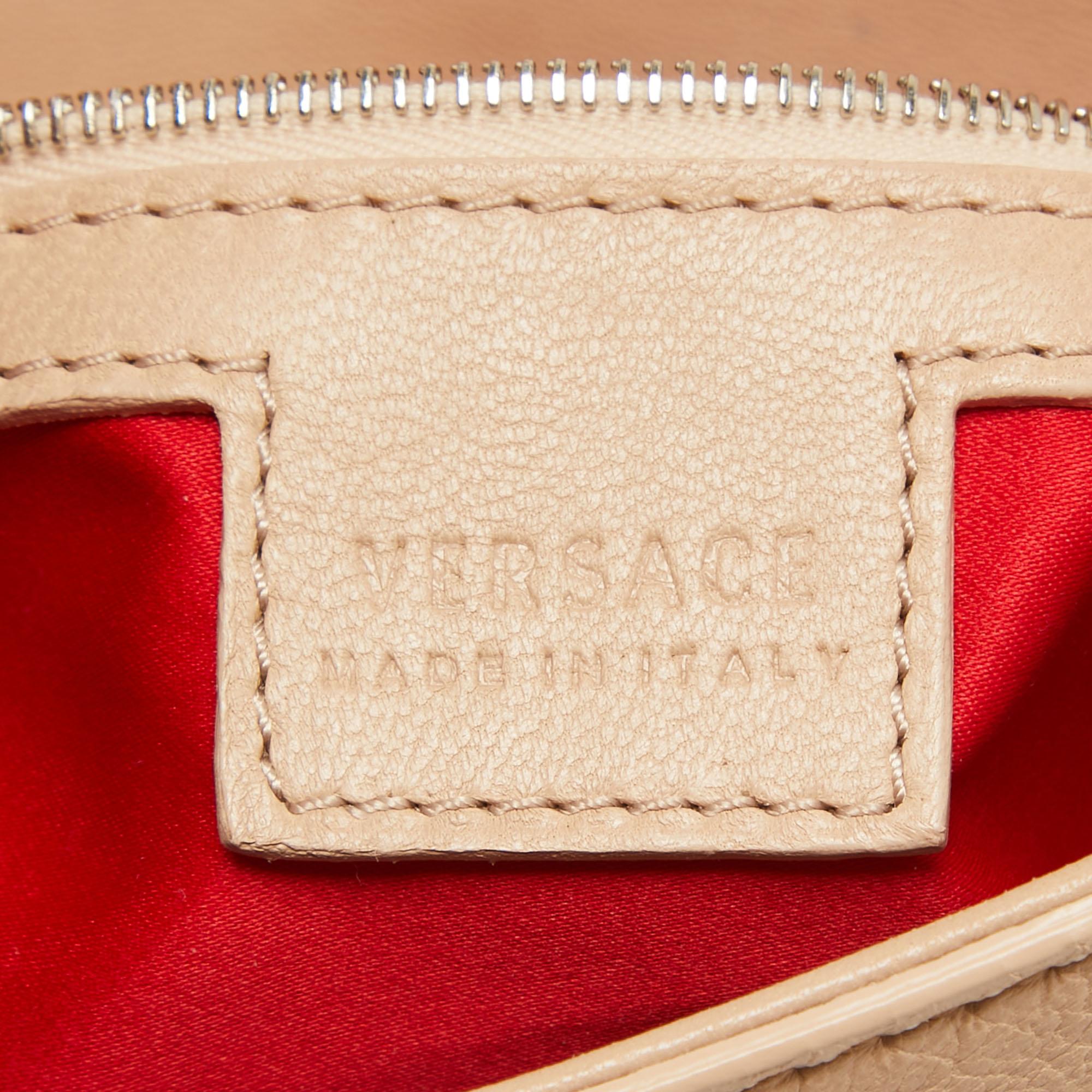 Versace Beige Patent and Leather Patch Hobo For Sale 4
