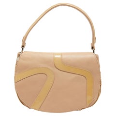 Versace Beige Patent and Leather Patch Hobo