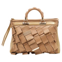 Versace Beige Patent and Leather Vanitas Tote