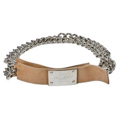 Versace Beige Patent Leather and Chain Logo Plaque Belt 85CM