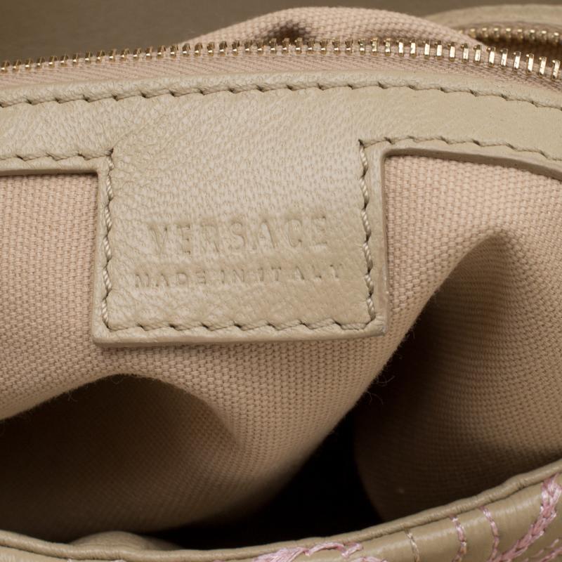 Women's Versace Beige/Pink Quilted Barocco Leather Top Handle Bag