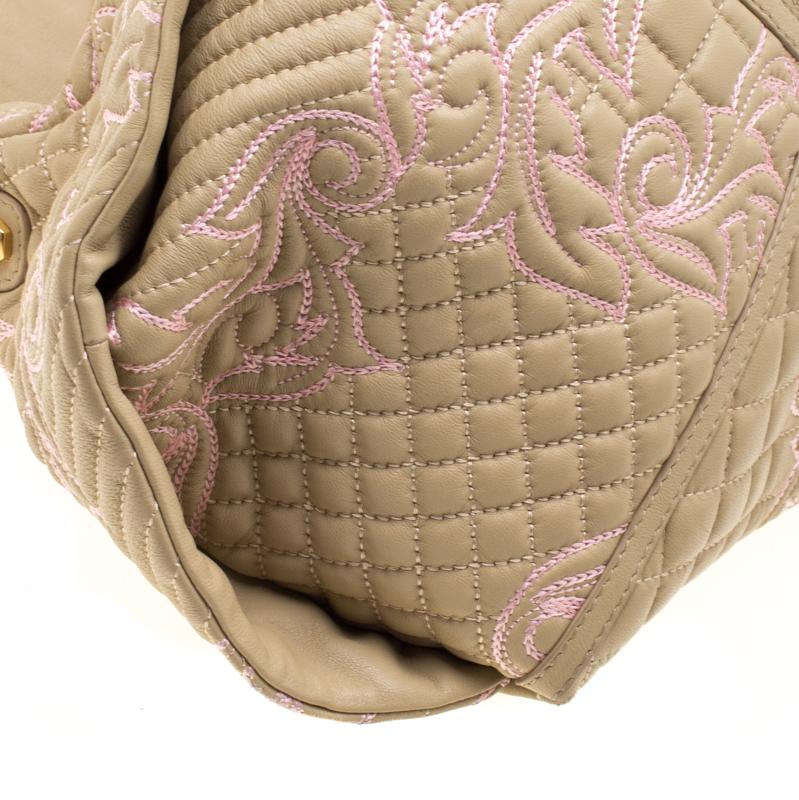 Versace Beige/Pink Quilted Barocco Leather Top Handle Bag 5