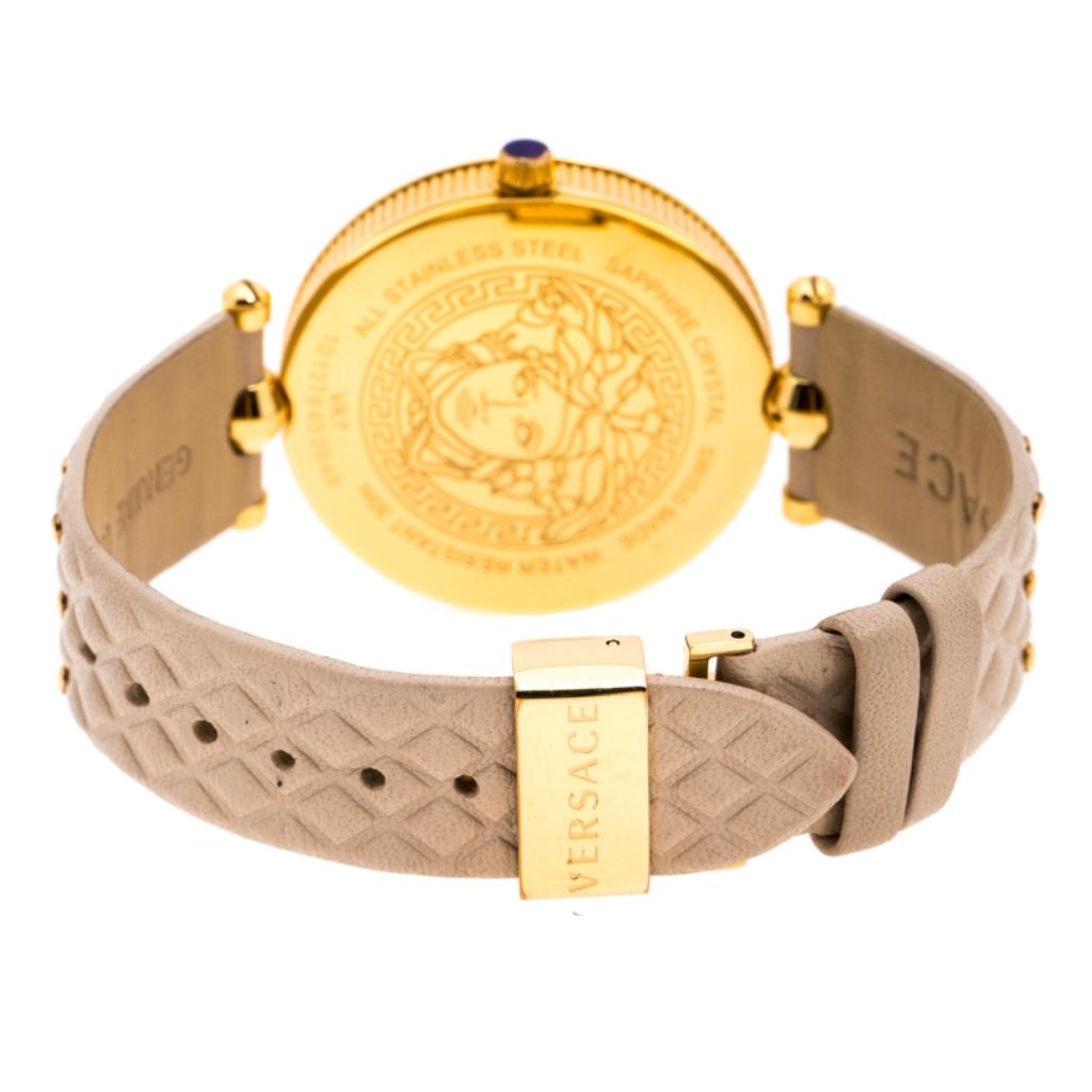 Contemporary Versace Beige Rose Gold Plated Stainless Steel Vanitas VK7 Women's Wristwatch 40
