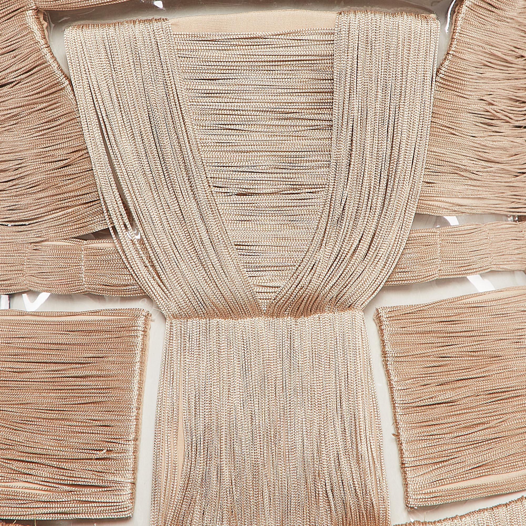 Women's Versace Beige Silk Tassel Shoulder Strap Maxi Dress S For Sale