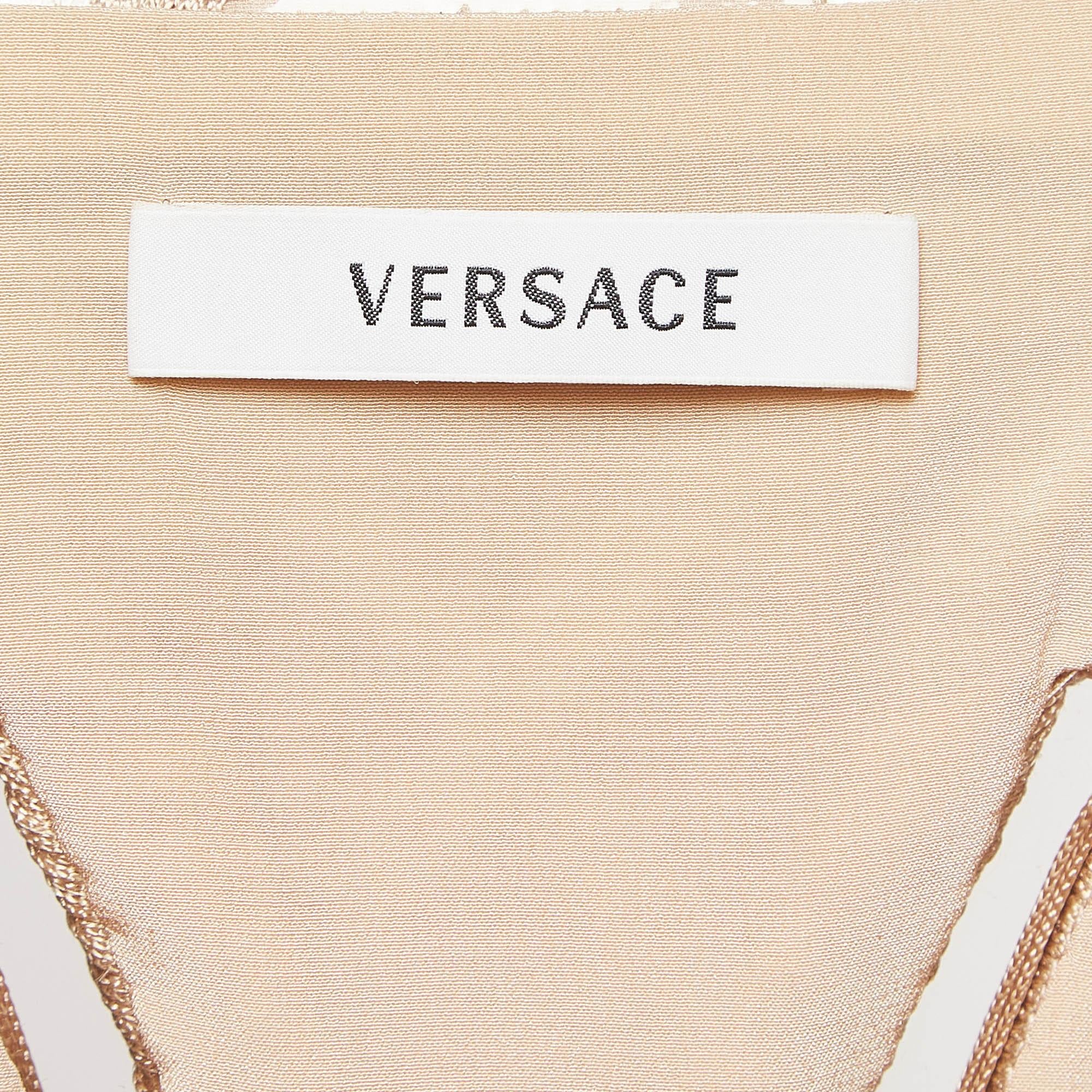 Versace Beige Silk Tassel Shoulder Strap Maxi Dress S For Sale 1