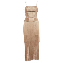 Versace Beige Silk Tassel Shoulder Strap Maxi Dress S