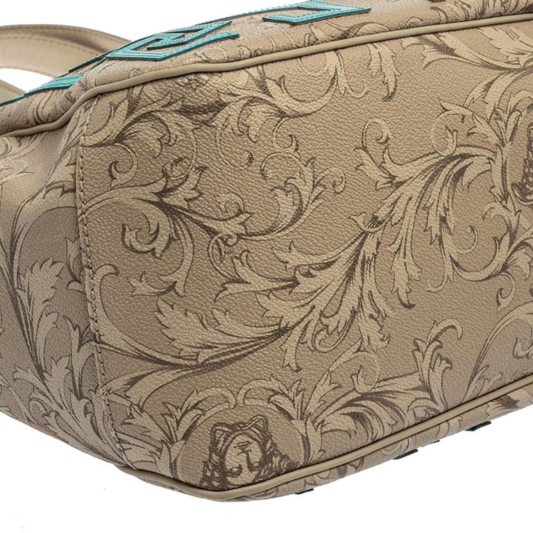 Versace Beige/Turquoise Medusa Print Coated Canvas Patch Diaper Bag at