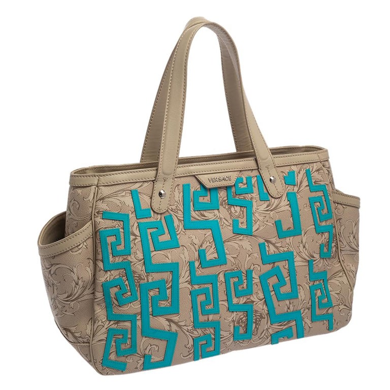 Versace Beige/Turquoise Medusa Print Coated Canvas Patch Diaper Bag at
