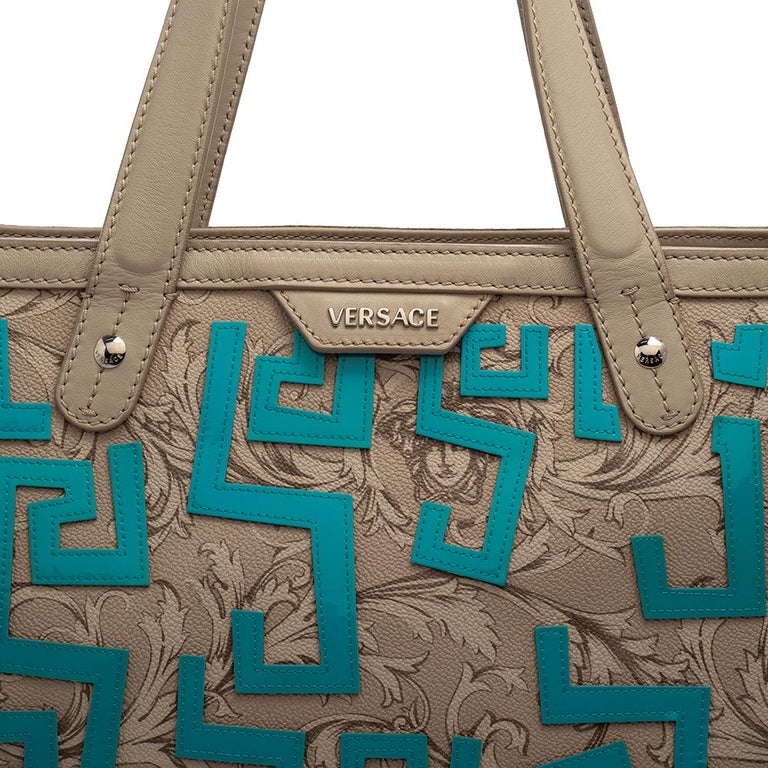 Versace Beige/Turquoise Medusa Print Coated Canvas Patch Diaper Bag at