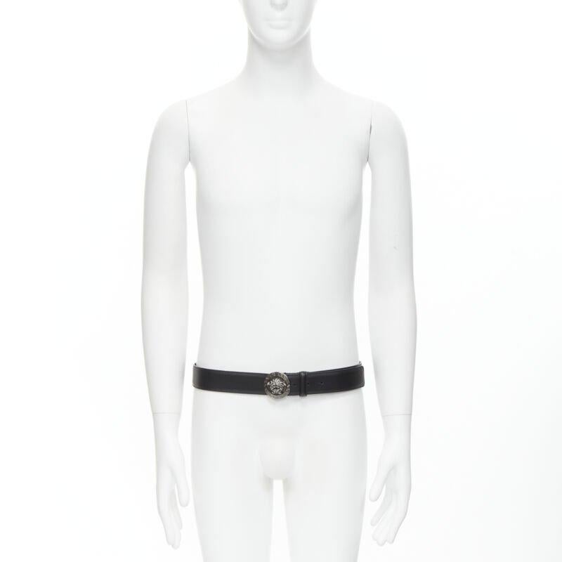 VERSACE Biggie Medusa Medallion Coin silver black leather belt  105cm 40-44