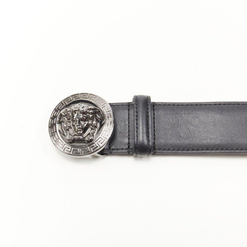 Men's VERSACE Biggie Medusa Medallion Coin silver black leather belt  105cm 40-44