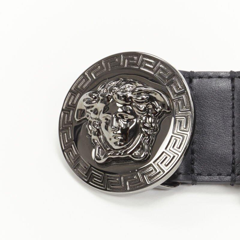 VERSACE Biggie Medusa Medallion Coin silver black leather belt  105cm 40-44