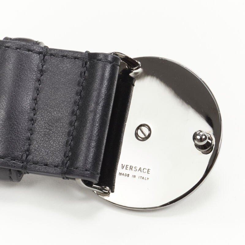 VERSACE Biggie Medusa Medallion Coin silver black leather belt  105cm 40-44