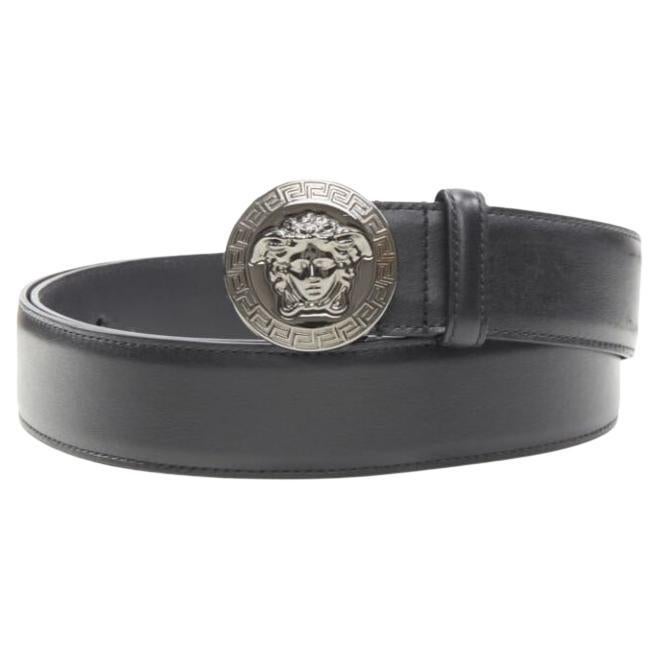 VERSACE Biggie Medusa Münzsilberschnalle schwarzer Gürtel 115cm 44-48" im Angebot