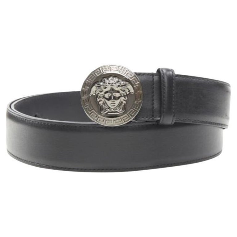 VERSACE Biggie Medusa Medallion Coin argento fibbia nera cintura