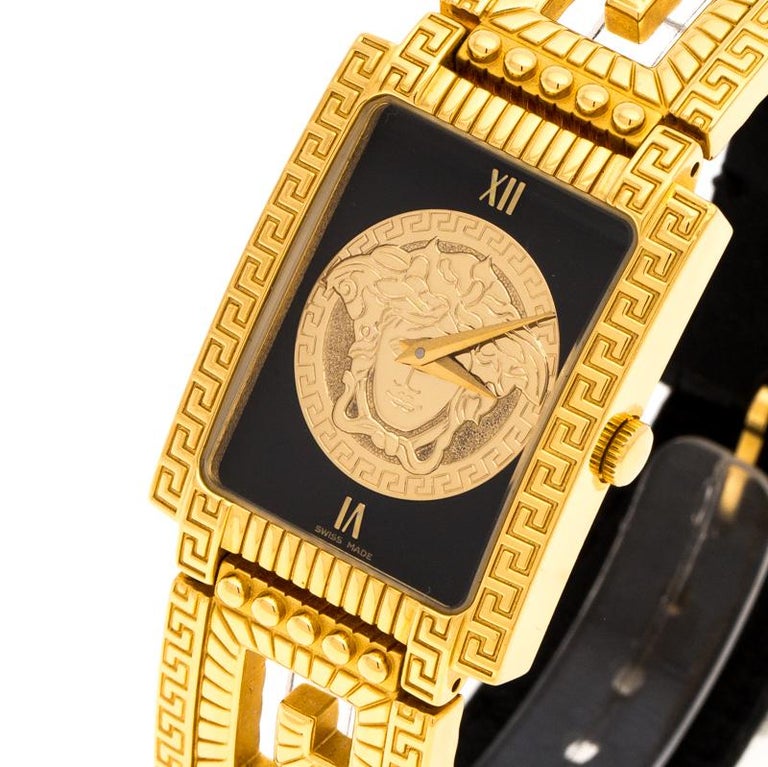 Versace Black 18K Yellow Gold Plated Stainless Steel Signature