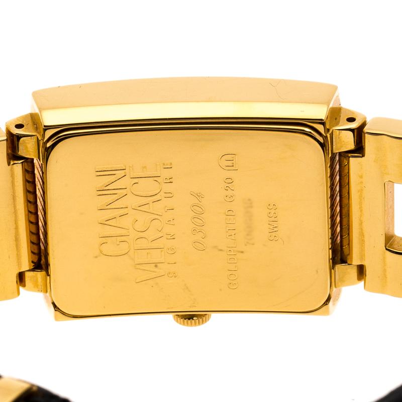Contemporary Versace Black 18K Yellow Gold Plated Stainless Steel Signature Wristwatch 25 mm