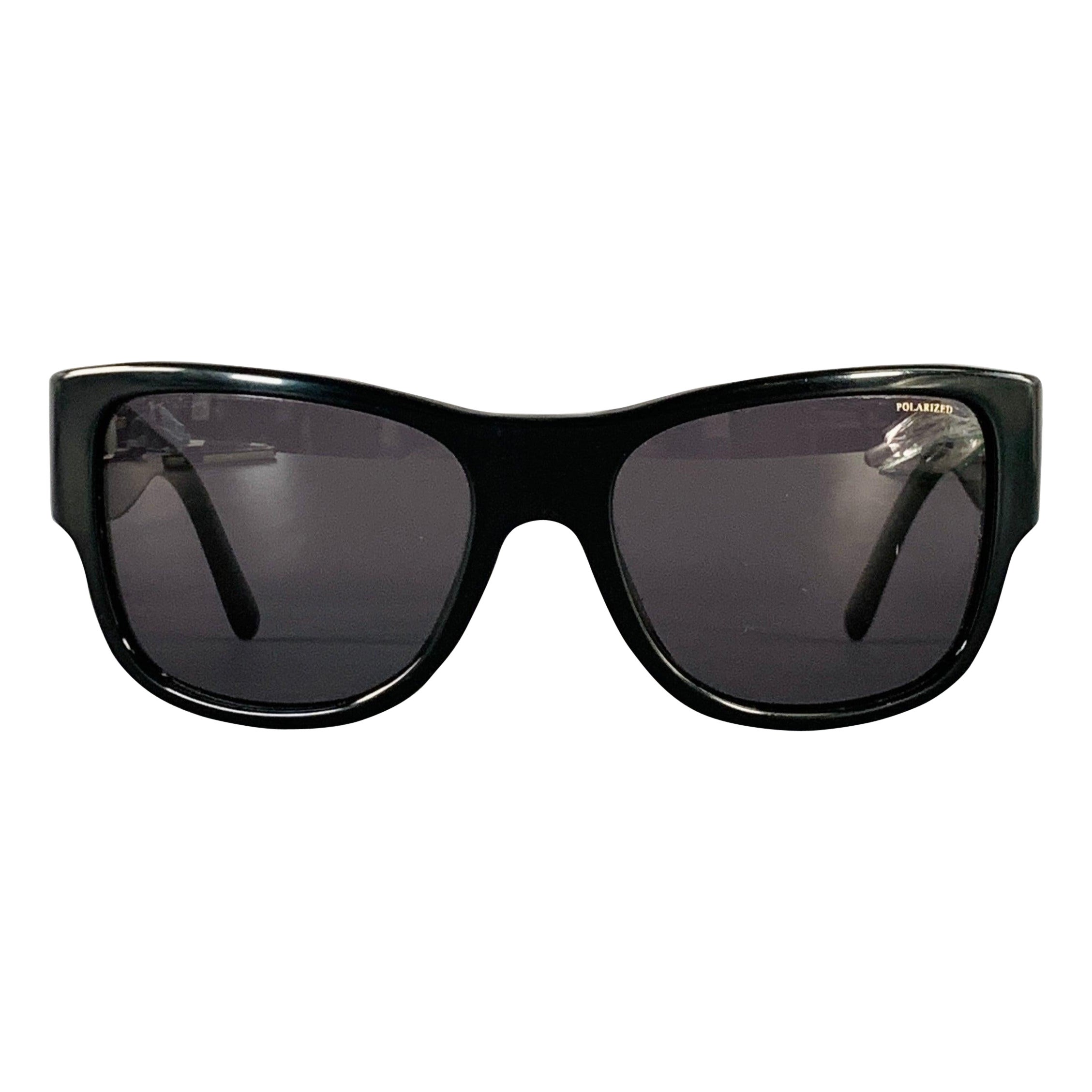 VERSACE Black Acetate Square Polarized Sunglasses