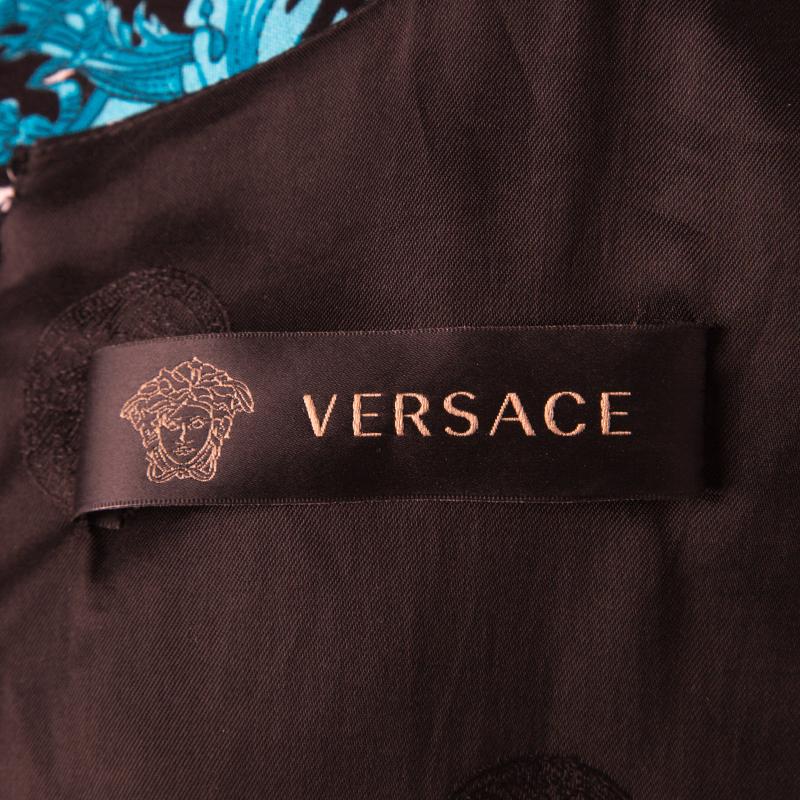 Versace Black and Blue Medusa Print Pinstriped Sleeveless Dress M 1