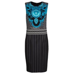 Versace Black and Blue Medusa Print Pinstriped Sleeveless Dress M
