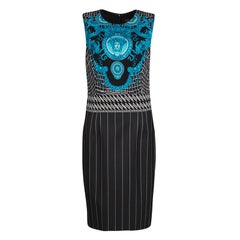 Versace Black and Blue Medusa Print Pinstriped Sleeveless Dress M