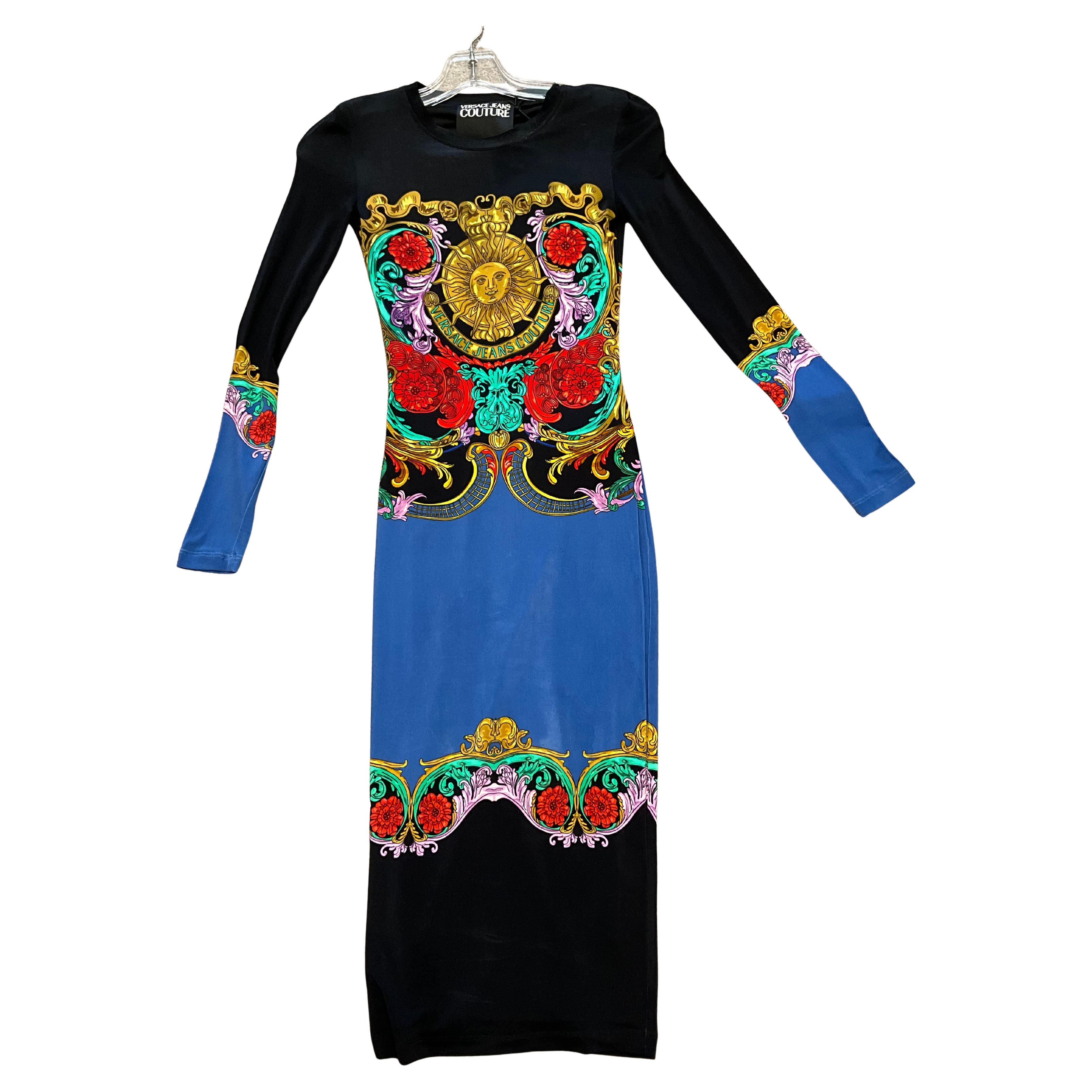 Versace Black and Blue Print Dress Size 0