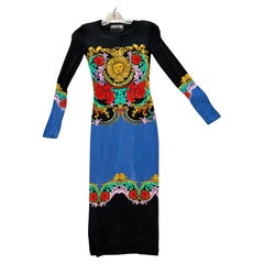 Versace Schwarzes und blaues Print-Kleid
