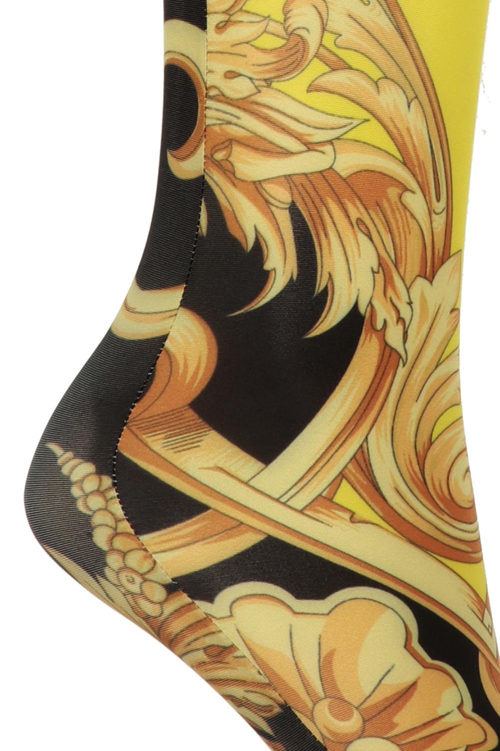 Yellow Versace Black and Gold Barocco Femme Print Ladies Socks Size Medium For Sale